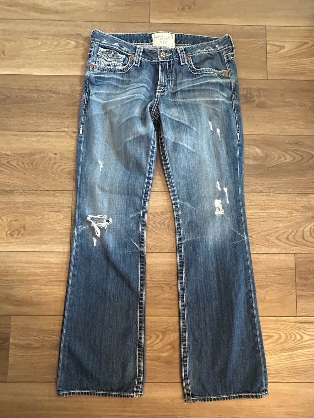 Big Star Liv Bootcut Jeans Womens 31L Distressed Medium Wash Low Rise USA Made